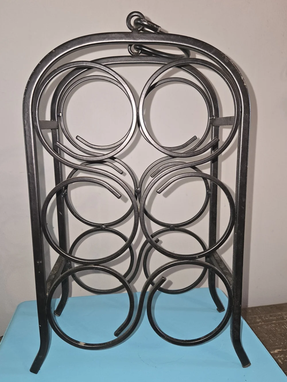 Black Wrought Iron 8 Bottle Wine Rack Scroll Countertop Holder